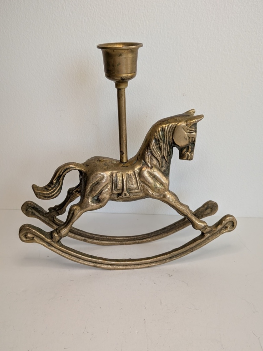 Vintage Brass Rocking Horse candlestick Holder Nursery Equestrian Accent